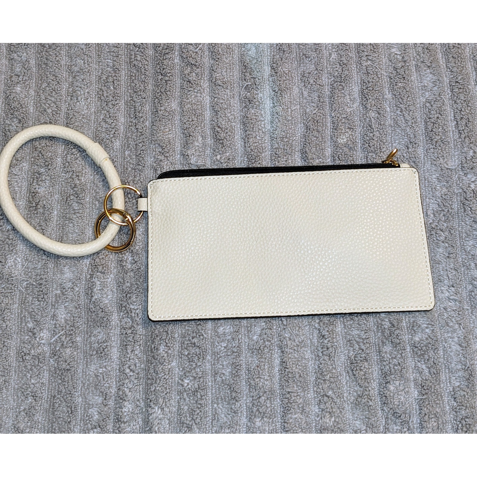 Wristlet Keychain Wallet Card Holder Faux Leather Beige Small Nwot